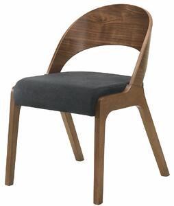 Stylová jídelní židle Nordica Nogal s tvarovanou zádovou opěrkou z ořechově hnědého dřeva s tmavě šedým čalouněním 77cm