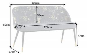 Moderní art-deco čalouněná lavice Floreque do předsíně s šedým sametovým potahem s florálním motivem 130cm