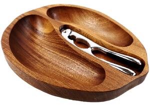 AMADEA Dřevěná miska ve tvaru ořechu s louskáčkem, masivní dřevo mahagon, 23x28x4,5 cm