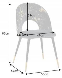 Stylová čalouněná art deco židle Floreque s oválným opěradlem a kovovou konstrukcí v šedém provedení 83cm