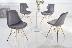 Art deco moderní jídelní židle Scandinavia s tmavě šedým sametovým čalouněním a zlatýma nohama 86cm