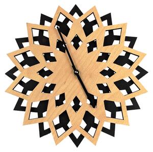 AMADEA Dřevěné hodiny květ , kombinace dřevo/černá, průměr 30 cm