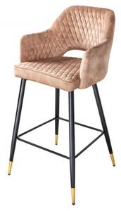 Moderní art deco barová židle Fribourg s velbloudím béžovým čalouněním na černých nožičkách se zlatým detailem 104cm