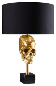 Art deco stolní lampa Uma ve zlatém provedení s kovovou lebkou s černým kulatým stínítkem 56cm