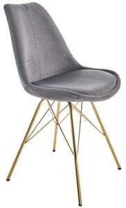 Art deco moderní jídelní židle Scandinavia s tmavě šedým sametovým čalouněním a zlatýma nohama 86cm