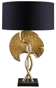 Art deco stolní lampa Miserei se zlatou konstrukcí ve tvaru listů ginka a černým kulatým stínítkem 62cm