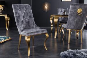 Barokní jídelní židle v moderním stylu Gold Barock zlatá/šedá s klepadlem ve tvaru hlavy lva 102cm