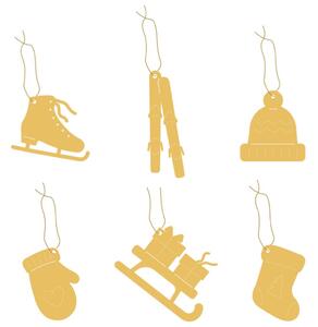 COOEE Design Sada zlatých ozdob Winter Activities Brass - 6 ks CED521