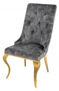 Barokní jídelní židle v moderním stylu Gold Barock zlatá/šedá s klepadlem ve tvaru hlavy lva 102cm