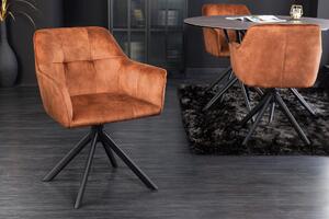 Industriální moderní otočná židle Devon s hnědým sametovým čalouněním as černýma nohama z kovu 83cm