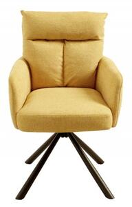 Retro moderní otočná jídelní židle Dover se žlutým potahem a černým kovovým nohama 92cm