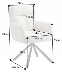 Retro designová otočná židle Dover s bílým textilním čalouněním as černýma nohama z kovu 92cm