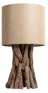 Venkovská stolní lampa Missle z přírodního teakového dřeva s kulatým béžovým stínítkem 50cm