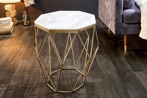 Moderní bílý konferenční stolek Diamond Marble s mosaznou podstavou v provedení mramor 50cm