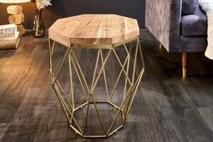 Designový konferenční stolek Solid Diamond z masivu v moderním stylu s kovovou podstavou ve zlaté barvě hnědý 50cm