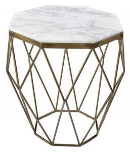 Moderní bílý konferenční stolek Diamond Marble s mosaznou podstavou v provedení mramor 50cm