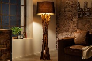 Venkovská stojací lampa Missle z teakového dřeva v přírodní hnědé barvě s černým textilním stínítkem 150cm