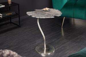 Art-deco designový příruční stolek Ginko ve tvaru listu stříbrný 53cm