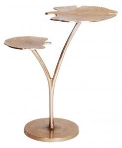 Designový příruční stolek Ginko v art deco stylu se dvěma deskami ve tvaru listu ve zlaté barvě 56cm