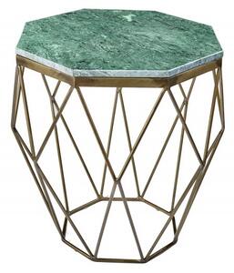 Art-deco příruční stolek Diamond Marble s kovovou podstavou ve zlaté barvě v provedení zelený mramor 50cm