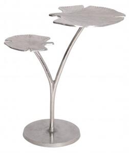 Art-deco stříbrný příruční stolek Ginko se dvěma deskami ve tvaru listu kovový 56cm