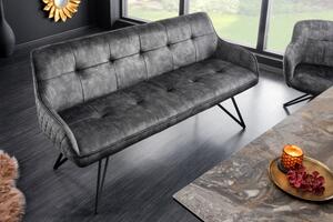 Designová lavice Dunelon s tmavě šedým sametovým potahem a černýma nohama z kovu 160cm