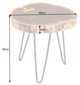 Industriální kulatý příruční stolek Terra z masivního akáciového dřeva s černýma nohama z kovu 40cm