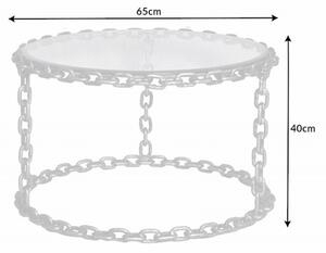Moderní kulatý konferenční stolek Belime Silver II s kovovou řetězovou konstrukcí a skleněnou deskou 40cm