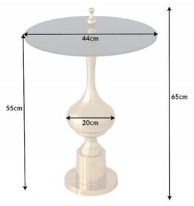 Luxusní art deco příruční stolek Marietta se zlatou ozdobnou podstavou a černou kulatou vrchní deskou 65cm