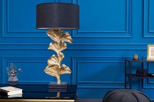 Glamour art deco stolní lampa Ginko zlaté barvy s černým kulatým stínítkem 70cm
