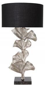 Designová art deco stolní lampa Ginko stříbrné barvy z kovu s černým kulatým stínítkem 70cm