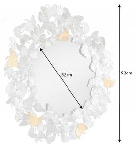 Designové glamour nástěnné zrcadlo Ginko s ozdobným kovovým rámem z listů ginka stříbrné barvy 95cm