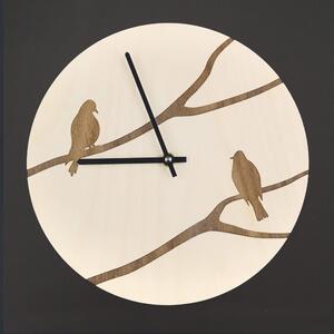 AMADEA Dřevěné hodiny nástěnné s motivem ptáčků, masivní dřevo, průměr 25 cm