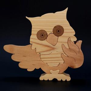 AMADEA Dřevěné puzzle sova, masivní dřevo dvou druhů dřevin, 22,5x19,5x3 cm
