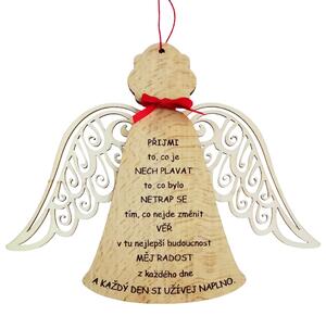 AMADEA Dřevěný anděl s křídly a motivačním textem, masivní dřevo, 18 x 15 cm