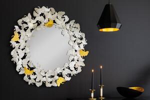 Designové glamour nástěnné zrcadlo Ginko s ozdobným kovovým rámem z listů ginka stříbrné barvy 95cm