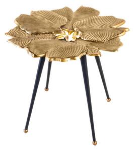 Glamour designový konferenční stolek Ginko ve zlatém provedení ve tvaru listů jinanu s černými nožičkami 50 cm
