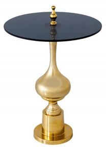 Luxusní art deco příruční stolek Marietta se zlatou ozdobnou podstavou a černou kulatou vrchní deskou 65cm
