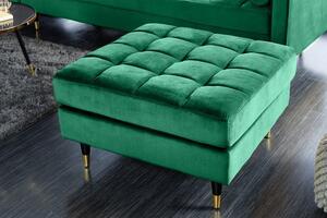 Art deco designová taburetka Nefertiti se smaragdově zeleným sametovým čalouněním a černo-zlatými nožičkami 80cm