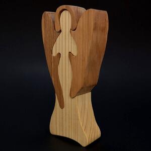 AMADEA Dřevěné puzzle anděl, masivní dřevo dvou druhů dřevin, 15 cm
