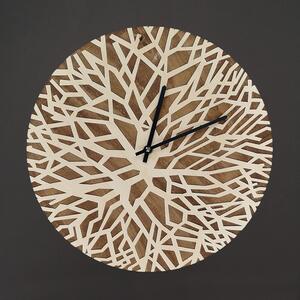 AMADEA Dřevěné designové hodiny nástěnné se vzorem větviček, masivní dřevo, průměr 30 cm