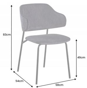 Moderní designová jídelní židle Mildred s šedým sametovým čalouněním a černýma nohama z kovu 83cm