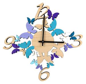 AMADEA Dřevěné nástěnné hodiny s motýly, 30 cm