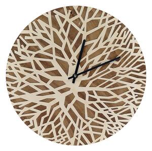 AMADEA Dřevěné designové hodiny nástěnné se vzorem větviček, masivní dřevo, průměr 25 cm