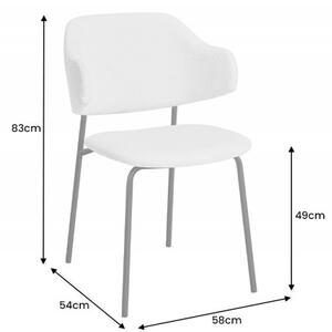 Moderní buklé jídelní židle Mildred s bílým potahem a černýma kovovými nohama 83cm
