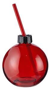 SANTA'S BUBBLE Skleněná koule s brčkem - červená