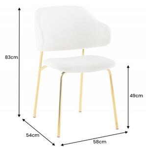 Art deco buklé jídelní židle Mildred s bílým potahem a zlatou kovovou konstrukcí 83cm