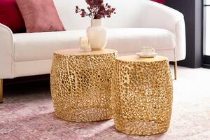 Designový set dvou konferenčních stolků Hoja z kovu zlaté barvy 40cm