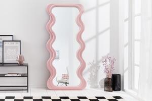 Art deco moderní vysoké zrcadlo Swan s vlnitým rámem v pastelové růžové barvě 160cm