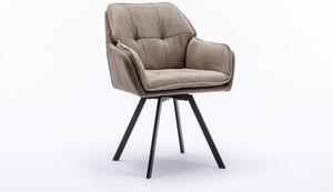 Čalouněná retro židle Dex na černých šikmých nožičkách s opěrkami na ruce ve světle hnědé barvě 85cm